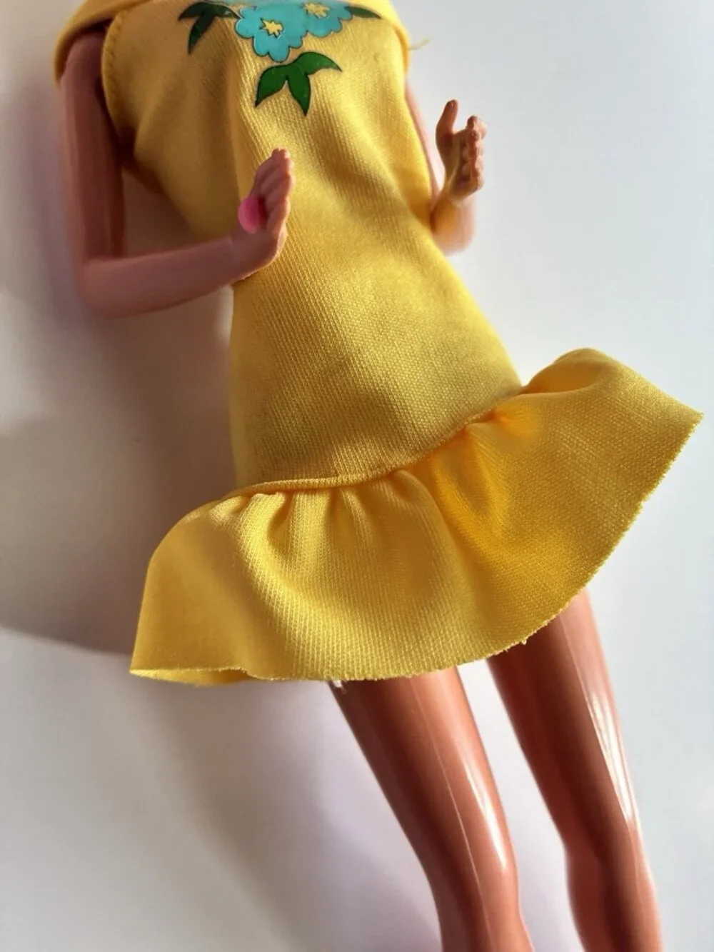 Vintage Fashion Doll Yellow Ruffle Dress Floral Mod Outfit Clothing Only